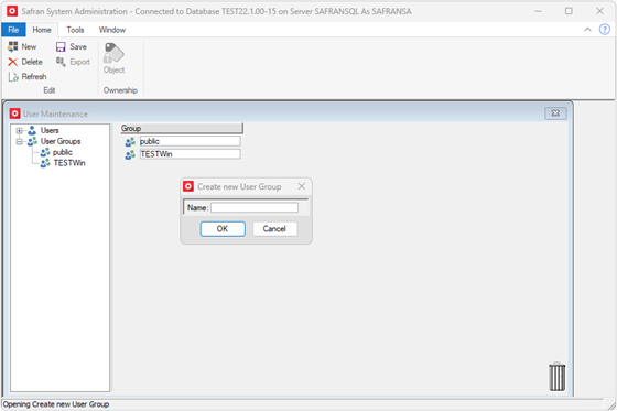 Safran Admin Tools Create New User Group