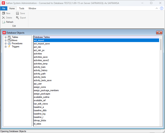 Safran Admin Tools Listed Database Objects