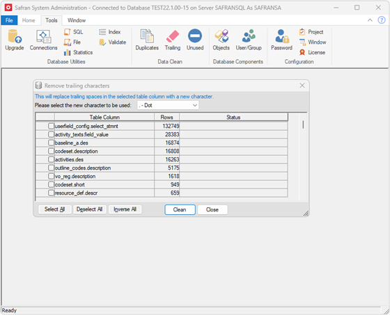 Safran Admin Tools Listed Remove Trailing Blank Characters