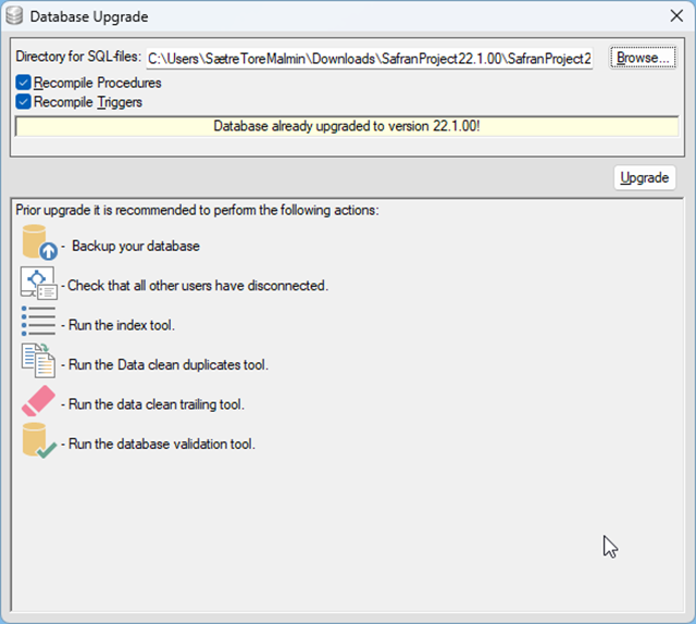 Safran Admin Tools Start Recompile Triggers Procedures