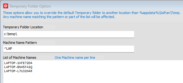 Safran Admin Tools Temporary Folder Example