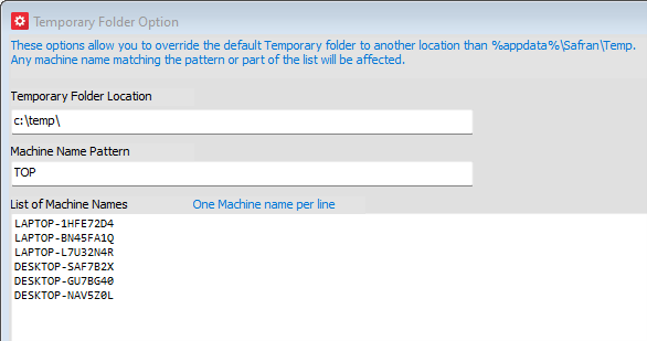 Safran Admin Tools Temporary Folder TOP Example
