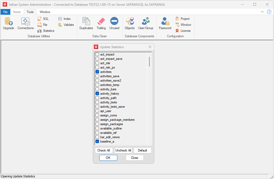 Safran Admin Tools Update DB Statistics