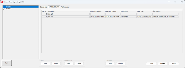 The job scheduling tab displays job names, run times, and management options.