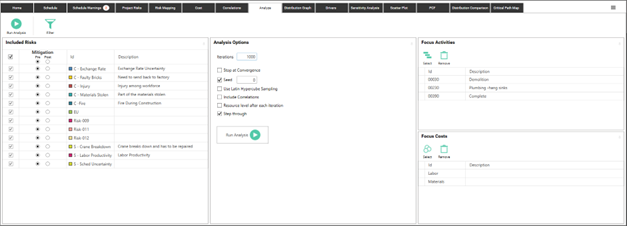 Configuration of analysis options for the Safran Risk Analysis.
