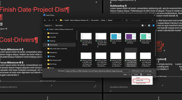 Create a report, e.g. Word or PowerPoint, and link images directly to it.