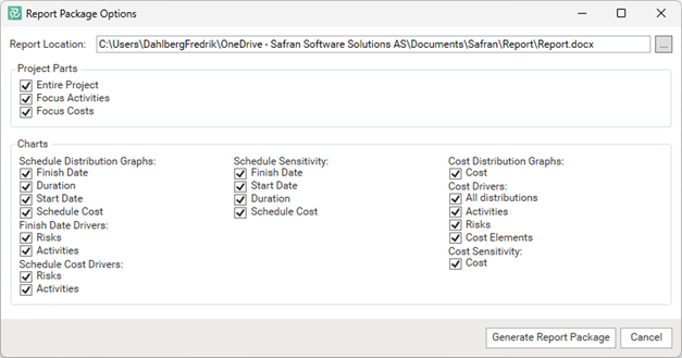 Configuration of report package for Safran Risk