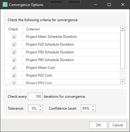 Select the convergence criteria to stop the risk analysis.