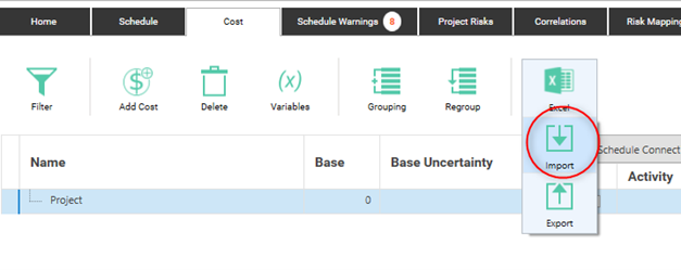 Importing Cost breakdown structure from Excel spreadsheet.