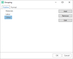 Configuration window used for grouping.