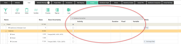 The schedule connection section in Safran Risk.