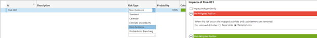 Option to model non-existence risks to remove activities from schedule during the risk analysis.