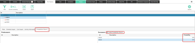 Interface displaying probabilistic branching risks.