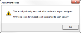 An error message indicating calendar impact assignment conflict.