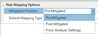 Dropdown menu showing risk mapping options for mitigation position selection.