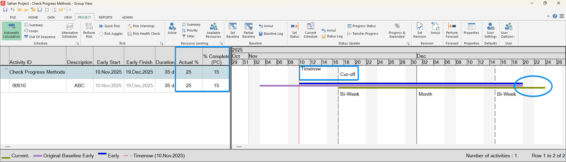 SAfter pressing OK, Timenow will be moved forward to the day after the new Cut-off and the live plan will be synchronized with the ‘now’ previous Current plan.afranProject_Qwj6bzbaHs