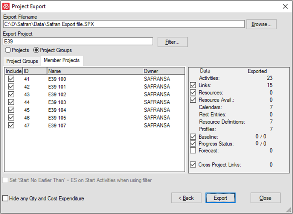 Sp Project group Export Project Export