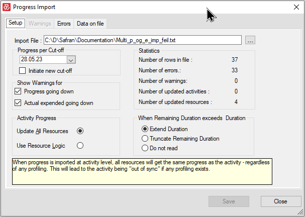 Sp Project group Progress and expended Progress Import