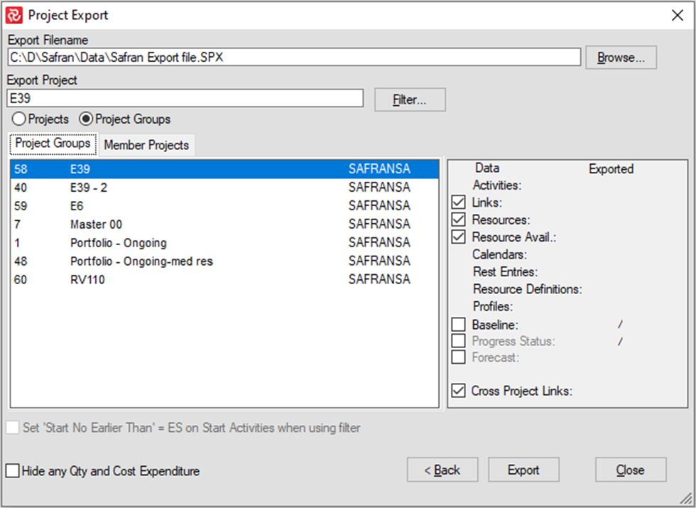 Sp Project group Project Export