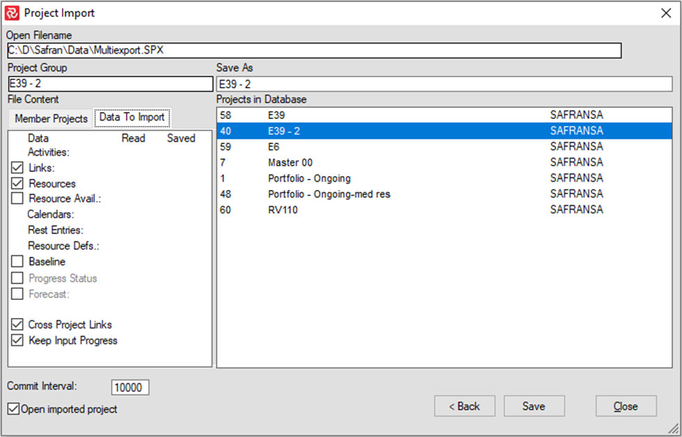 Sp Project group Project import Data to import