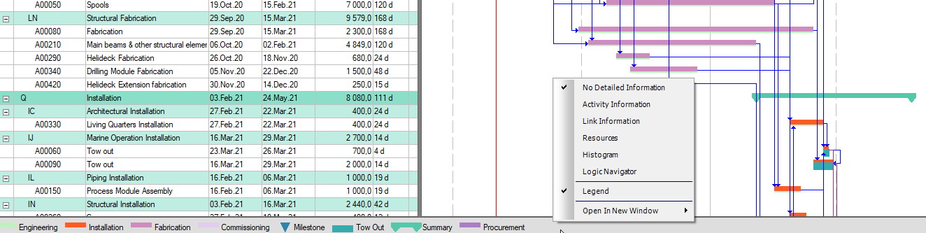 Examples of the shortcut menues in Safran Project Viewer