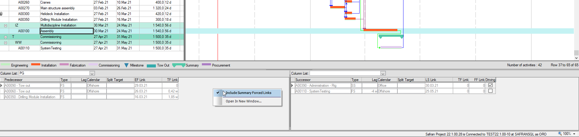 Examples of the shortcut menues in Safran Project Viewer