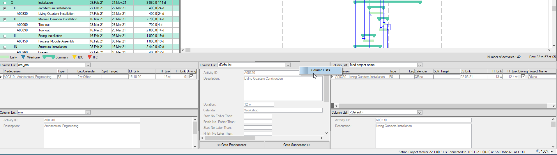 Viewer Barchart Editor Short Cut Logic Navigator Column List