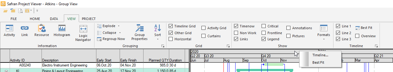 Examples of the shortcut menues in Safran Project Viewer