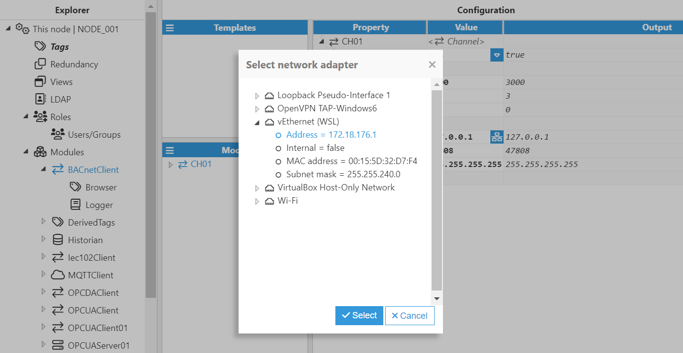 Figure - Select Network Adapter Example
