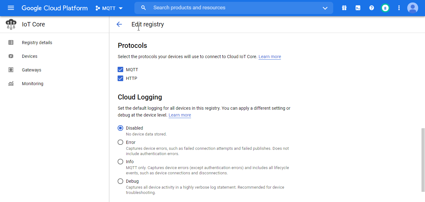 Figure 50- Registry configuration panel