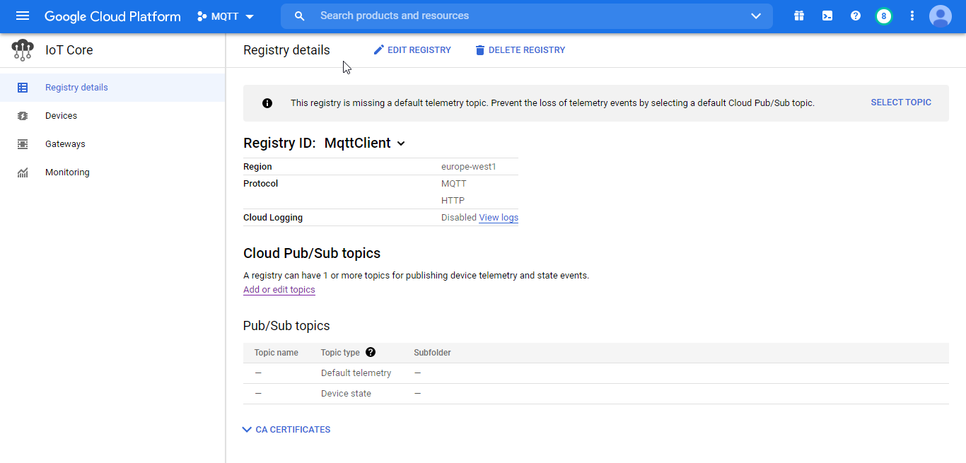 Figure 52- Registry details panel