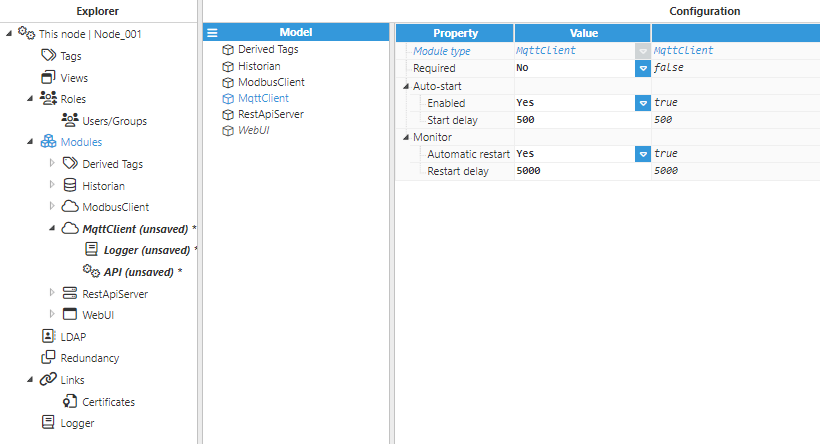 Figure 57- Module configuration within the N3uron MQTT module panel