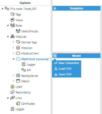 Figure 58- New connection creation via N3uron's MQTT module panel