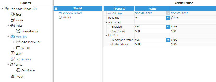 Figure 9- Configuring the new module as OPCUAClient