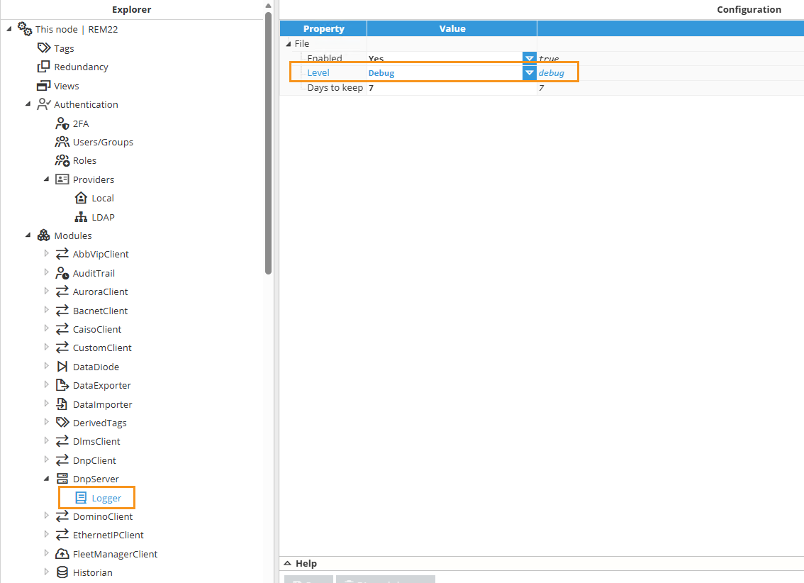 Logger configuration section for a Module instance