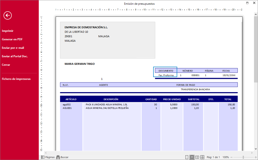 F084 Hacer Una Factura Proforma 8820