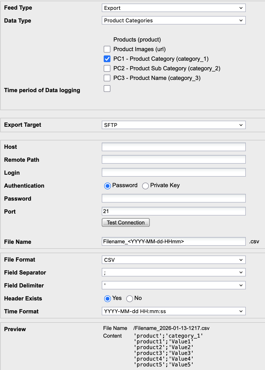 Configure Export Data Feeds