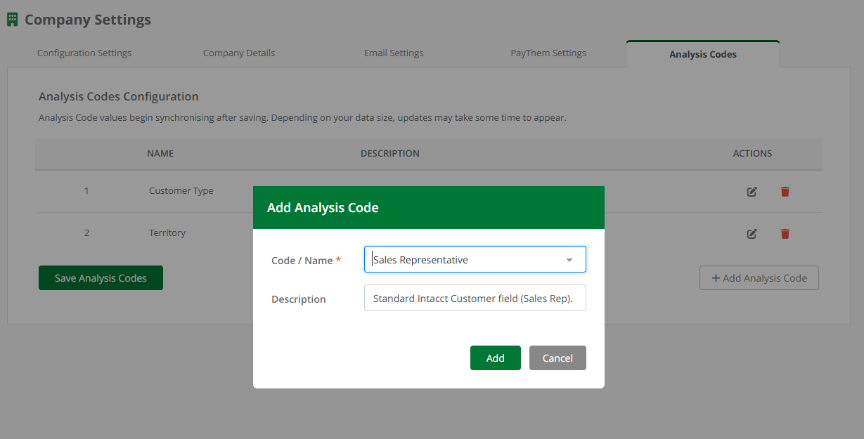 Intacct_AddAnalysisCode