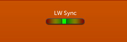 A wide orange rectangular Livewire Sync graphic showing a rounded horizontal status bar labeled LW Sync with a small bright green square indicator positioned slightly off-center within the bar.