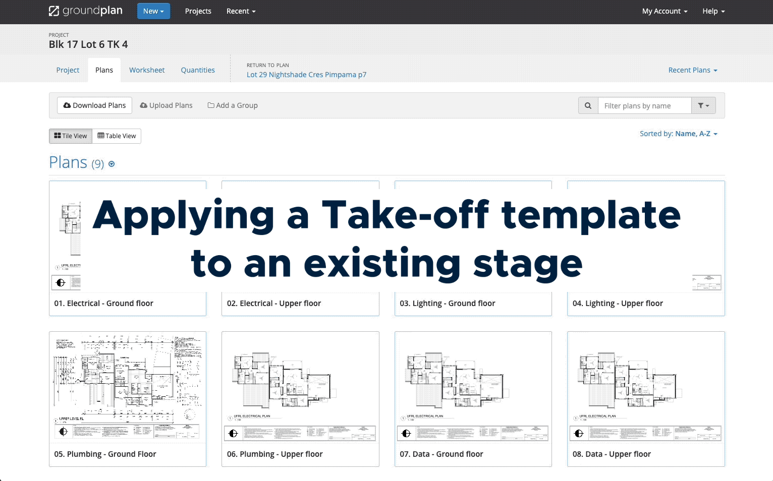 D - Applying a Takeoff template to existing stage