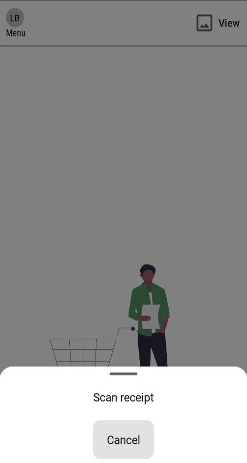 A person holding a paper and a shopping cart  Description automatically generated