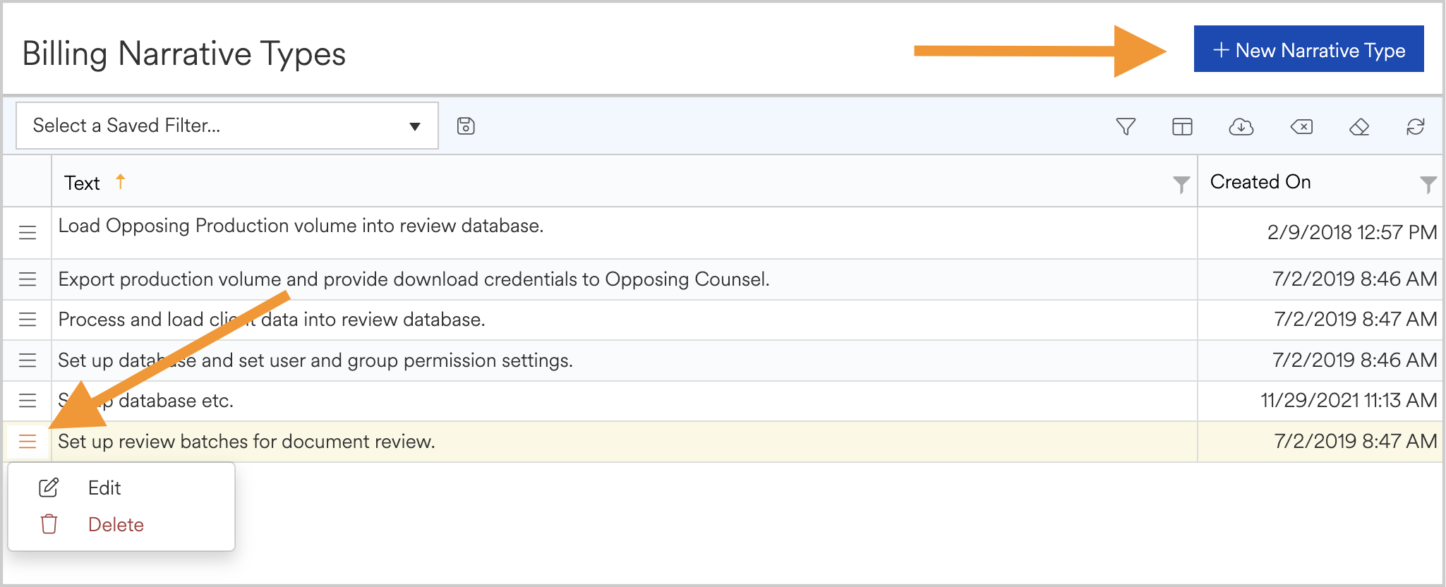 Billing Narrative Types