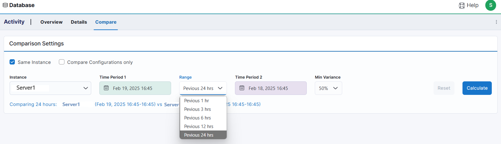 Activity Compare with Hours Selection