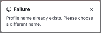 Profile already exists error dialogue box