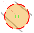 A circular object with a green square and a red square  Description automatically generated