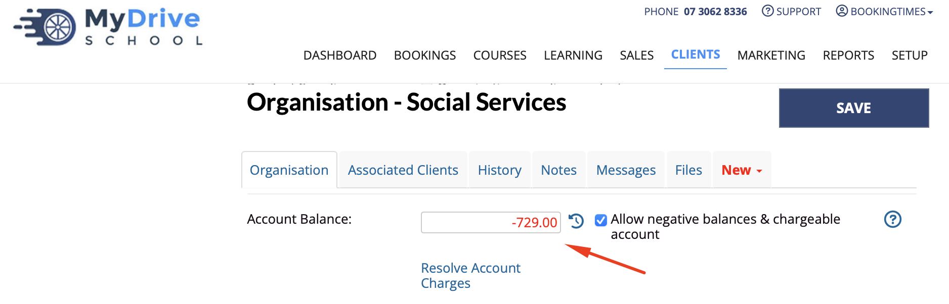 Acct balance - organisation