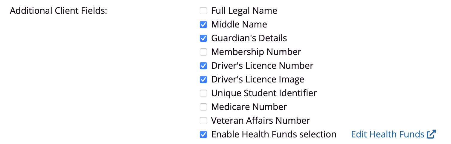 Client setup edit health funds ticked