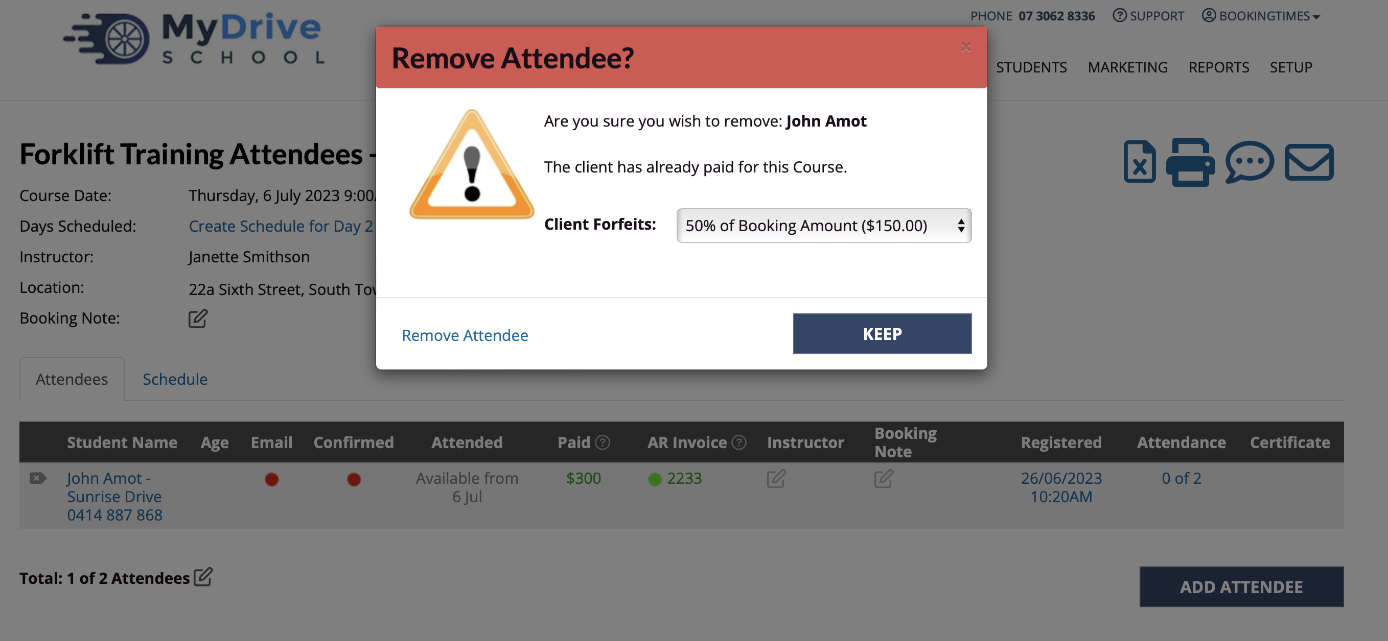 Course - remove attendee confirm