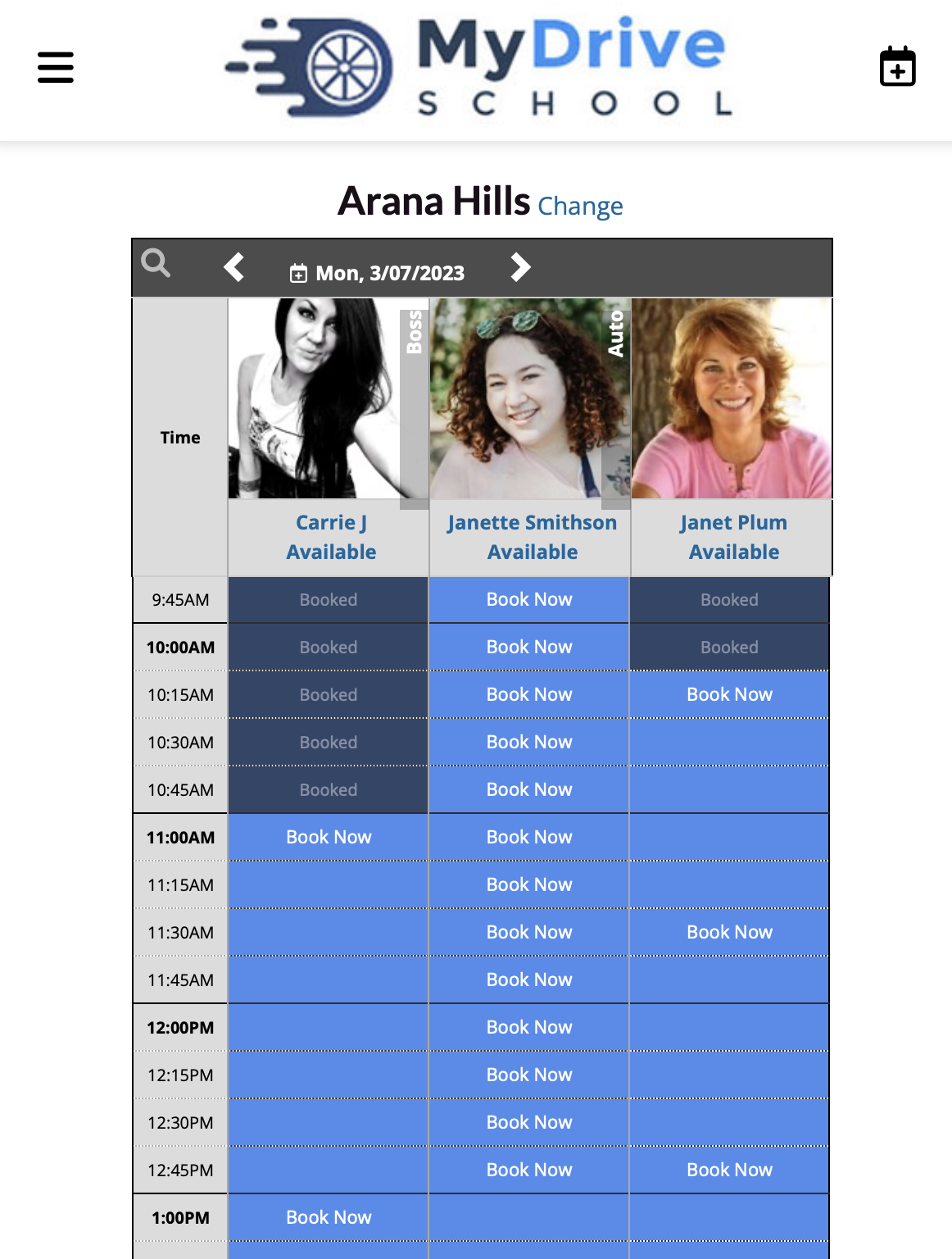 Customer new booking 3 mobile - schedule overview