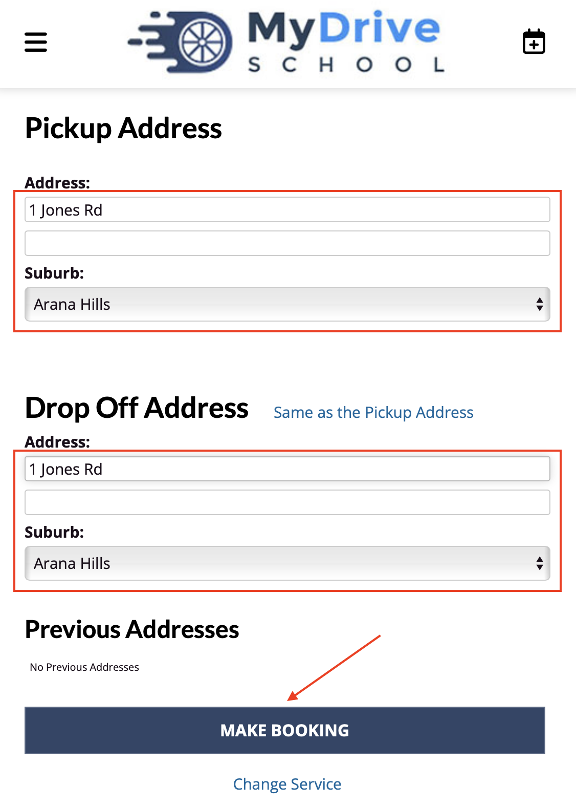Customer new booking 8 mobile - pickup address